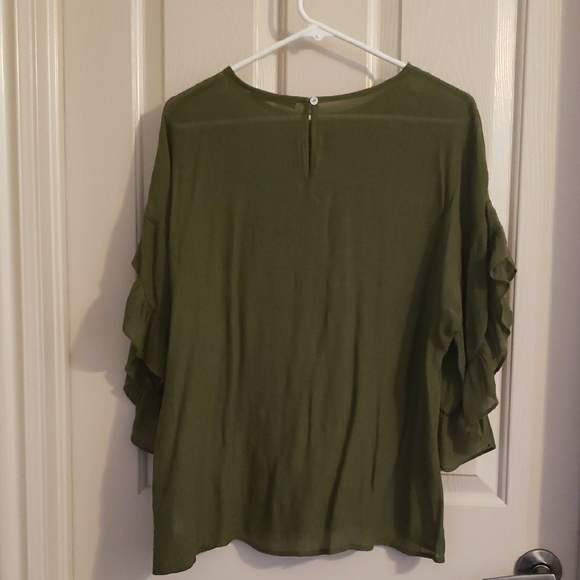 Doe & Rae Olive Ruffle Sleeve Blouse - Picture 3 of 4
